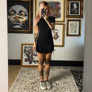 H&M Divided black rib knit ruched tie t-shirt dress extra extra small …